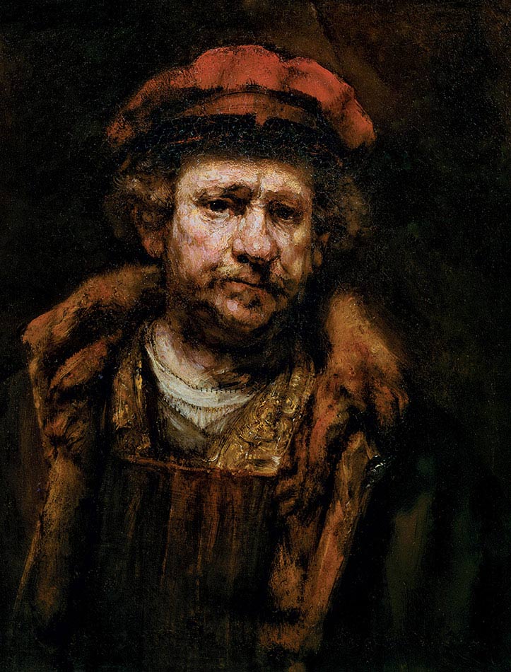 Rembrandt, Autoritratto con cappello rosso, 1660, olio su tela, cm 68×56,5, Stoccarda, Staatsgalerie