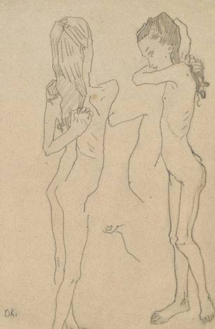 Oscar Kokoschka, Due ragazze, 1907, disegno, cm 46,9×30,7, Amburgo, Hamburger Kunsthalle