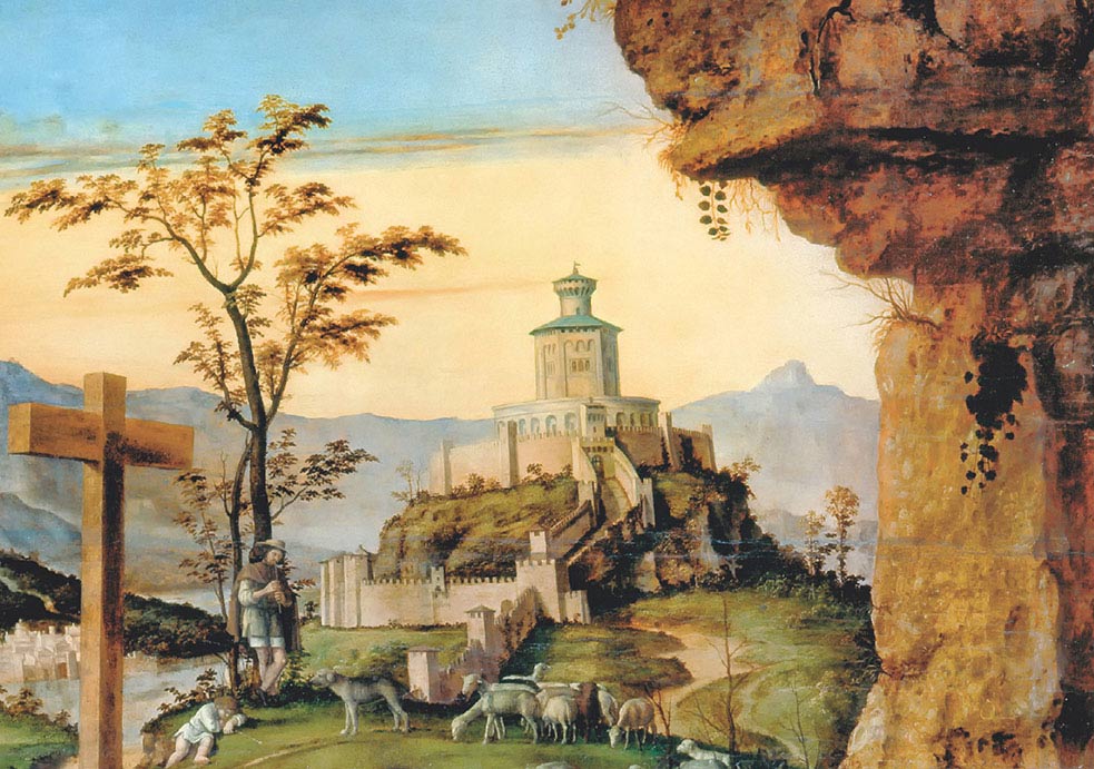 Cima da Conegliano, Adorazione dei pastori, particolare del paesaggio, 1509, olio su tela, cm 300×185, Venezia, Santa Maria dei Carmini