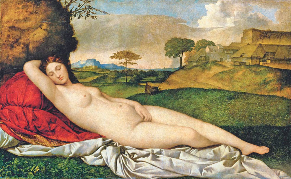 Giorgione, Venere dormiente, 1508-1510, olio su tela, cm 108×175, Dresda, Staatliche Kunstsammlungen, Gemäldegalerie Alte Meister