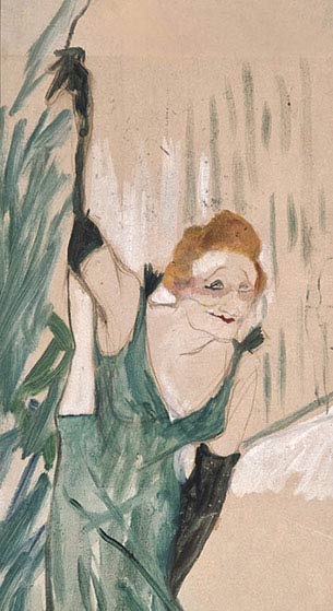 Henri de Toulouse-Lautrec, Yvette Guilbert saluta il pubblico, 1894, guazzo su carta, cm 48×28, Albi, Musée Toulouse-Lautrec