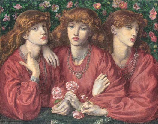 Dante Gabriel Rossetti, Rosa triplex (Triplice ritratto di May Morris), 1874, matita, acquerello e guazzo con gomma arabica su carta, cm 77,5×88,3, Collezione privata