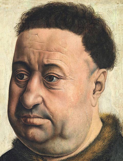 Robert Campin, Ritratto di un uomo robusto (Robert de Masmines), 1425 ca, olio su tavola, cm 35,4×23,7, Madrid, Museo Thyssen-Bornemisza