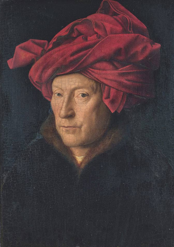 Jan van Eyck, Ritratto d’uomo, 1433, olio su tavola, cm 26×19, Londra, The National Gallery