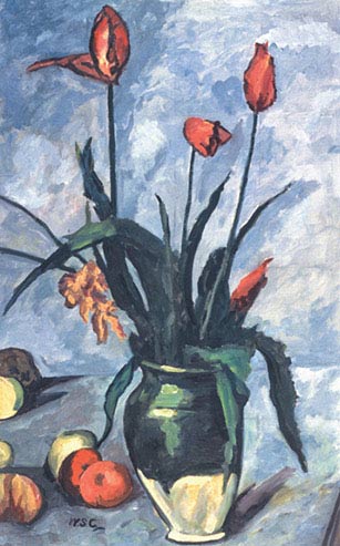 Winston Churchill, Vaso di tulipani rossi (da Cézanne), 1957, olio su tela, cm 72,1×41,9, Dallas, Dallas Museum of Arts