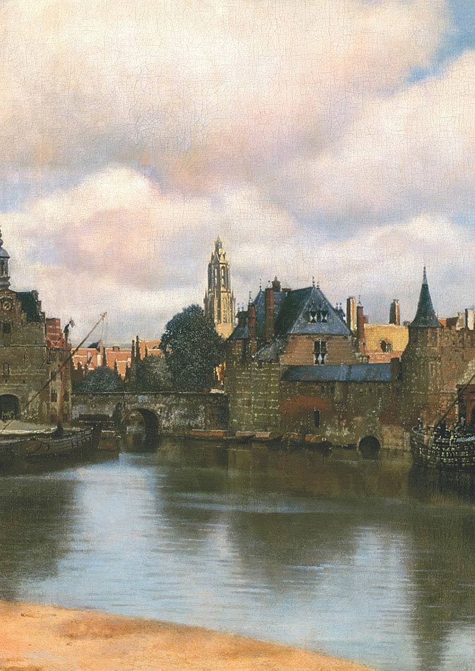 Jan Vermeer, Veduta di Delft, particolare, 1660 ca, olio su tela, cm 96,5×117,5, L’Aia, Mauritshuis, Koninklijk Kabinet von Schilderijen