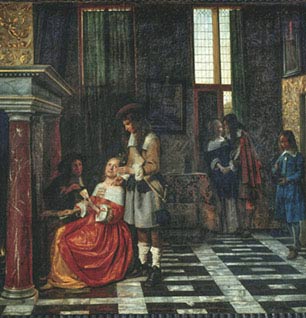 Pieter de Hooch, I giocatori di carte, XVII secolo, olio su tavola, cm 67×77, Parigi, Musée du Louvre