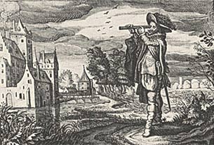 Adriaen van de Venne, Uomo con telescopio nei Paesi Bassi, 1624, incisione