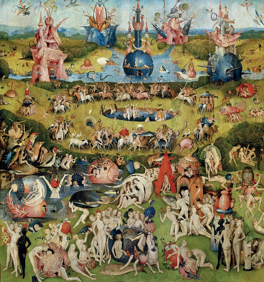 Hieronymus Bosch, Trittico del Giardino delle Delizie, pannello centrale, 1480-1490 ca, olio su tavola, cm 220×195, Madrid, Museo del Prado