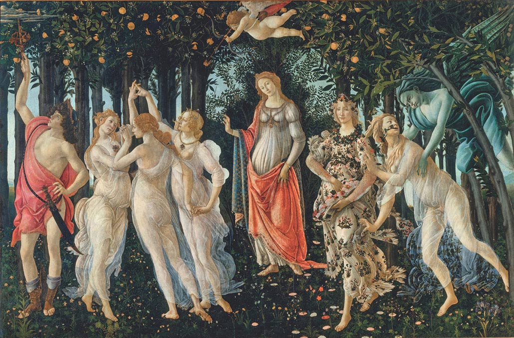 Sandro Botticelli, Allegoria della Primavera, 1482 ca, tempera su tavola, cm 203×314, Firenze, Galleria degli Uffizi