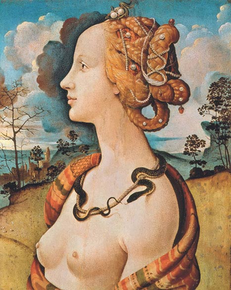 Piero di Cosimo, Ritratto di Simonetta Vespucci, 1480, olio su tavola, cm 57×42, Chantilly, Musée Condé