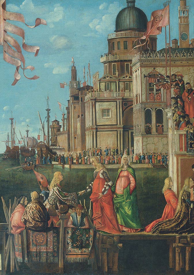 Vittore Carpaccio, Storie di sant’Orsola, Incontro della santa con lo sposo, particolare, 1495, tempera su tela, cm 280×611, Venezia, Gallerie dell’Accademia