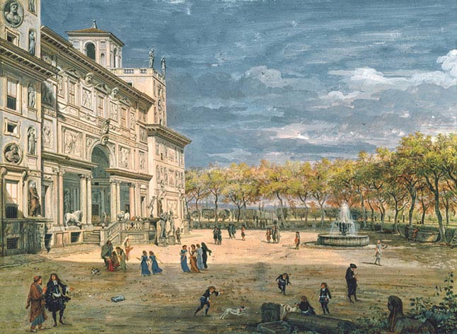 Gaspare Vanvitelli, Veduta della Villa Medici a Roma, 1685, olio su tela, cm 29,5×40,5, Firenze, Galleria Palatina di Palazzo Pitti