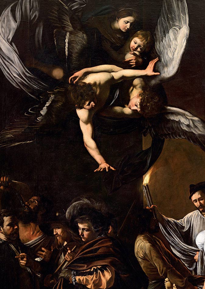 Caravaggio, Sette opere di Misericordia, 1607, olio su tela, cm 390×260, Napoli, Pio Monte della Misericordia