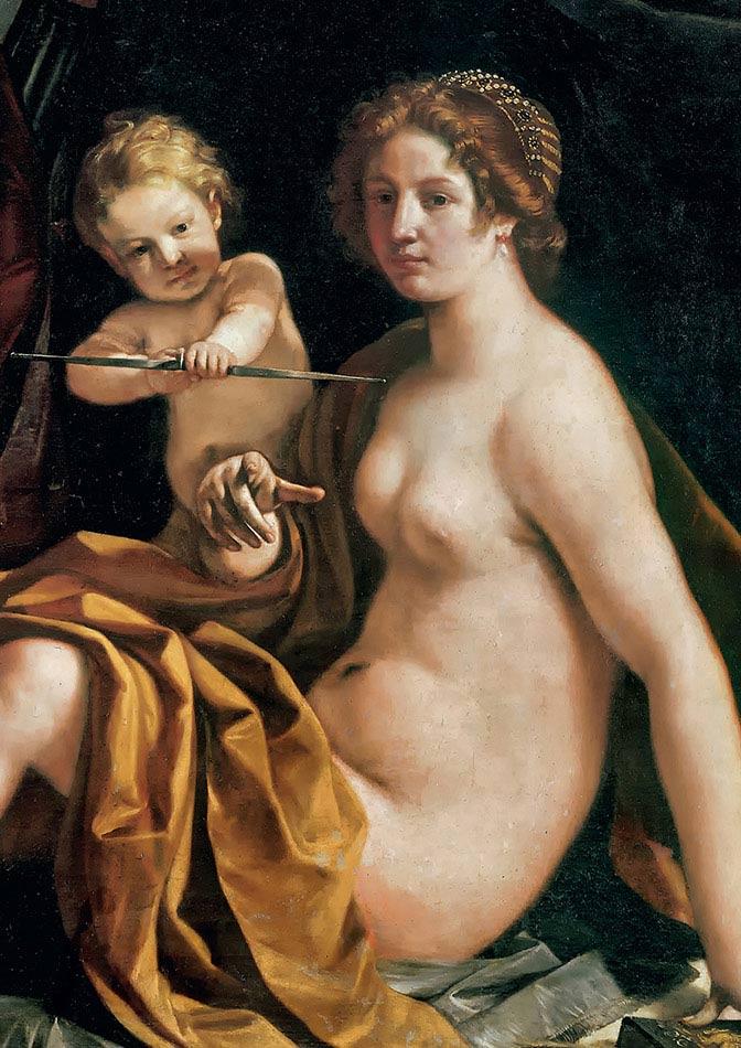 Guercino, Venere, Marte e Cupido, particolare, 1633, olio su tela, cm 139×161, Modena, Galleria Estense