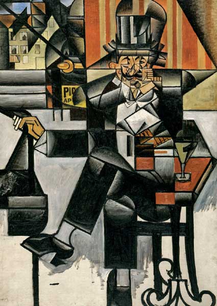 Juan Gris, Uomo in un caffè, particolare, 1912, olio su tela, cm 127,6x88,3, Filadelfia, Philadelphia Museum of Art