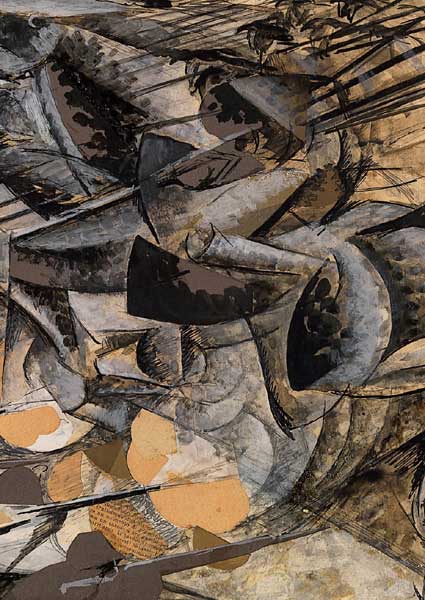 Umberto Boccioni, Carica di lancieri, particolare 1915, tempera e collage su cartone, cm 32x50, Milano, Museo del Novecento