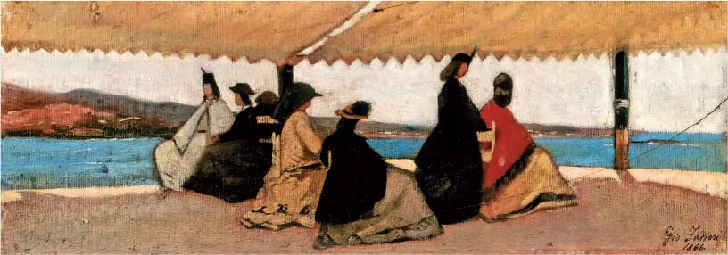 Giovanni Fattori, La Rotonda dei bagni Palmieri, 1866, olio su tela, cm 12x35, Firenze, Galleria d’Arte Moderna