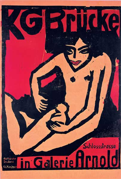 Ernst Ludwig Kirchner, Manifesto per la mostra Die Brücke alla Galerie Arnold di Dresda, 1910, litografia a colori, cm 70x56, Berlino, Kunstbibliothek