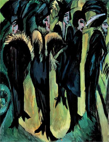 Ernst Ludwig Kirchner, Cinque donne per la strada, 1913, olio su tela, cm 120x90, Colonia, Wallraf-Richartz Museum