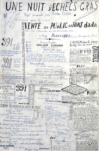 Tristan Tzara, Une nuit d’echecs gras, 1920, penna e inchiostro su carta, cm 40x29, Parigi, Bibliothèque Littéraire Jacques Doucet