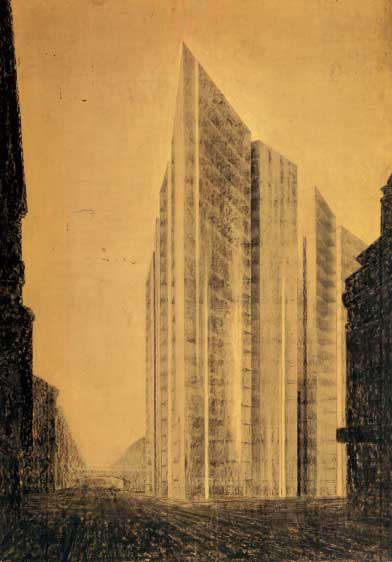 Ludwig Mies van der Rohe, Progetto per grattacielo sulla Friedrichstraße a Berlino, 1921, matita e carboncino su carta, cm 173x122, New York, The Museum of Modern Art