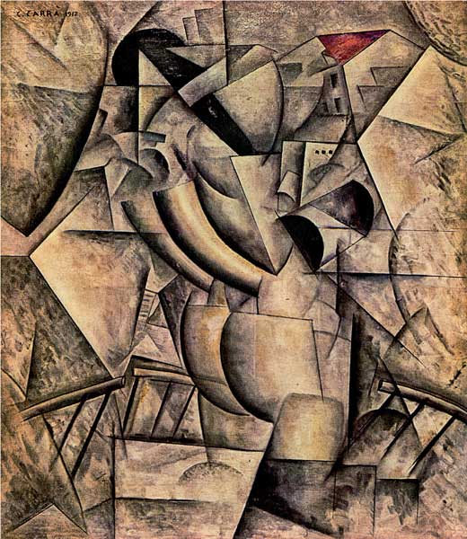 Carlo Carrà, Simultaneità (La donna al balcone), 1912, olio su tela, cm 85x72, Collezione privata