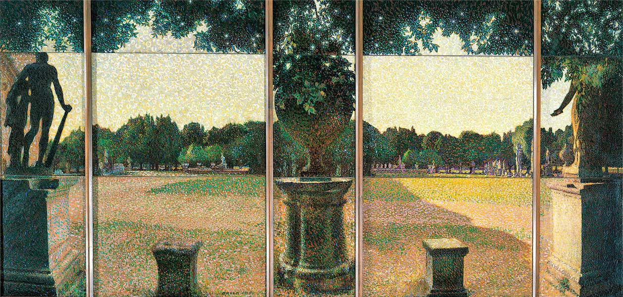 Giacomo Balla, Villa Borghese, Parco dei daini, 1910, olio su tela, cm 190x390, Roma, Galleria Nazionale d’Arte Moderna e Contemporanea