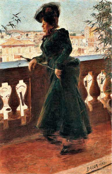 Giacomo Balla, La signora Pisani al balcone, 1901, olio su tela, cm 203x133, Collezione privata