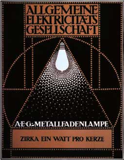 Peter Behrens, AEG-Metallfadenlampe, 1907, litografia a colori, cm 39x23, Berlino, Kunstbibliothek