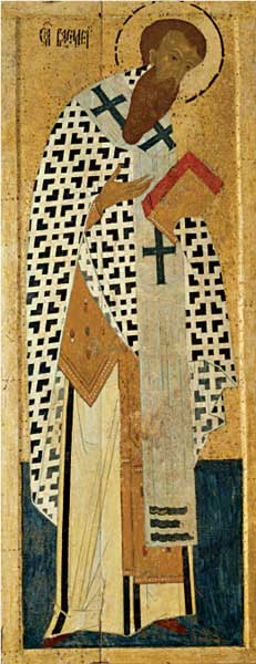 Dionisij, San Basilio Magno, 1502-1503 ca., tempera all’uovo su tavola, cm 157x59, Kirillov, Museo Storico Statale Kirillo-Belozerskij