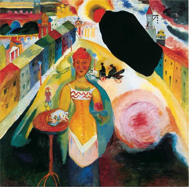 Vasilij Kandinskij, Dama a Mosca, 1912, olio su tela, cm 108,8x108,8, Monaco, Städtische Galerie im Lenbachhaus und Kunsthaus