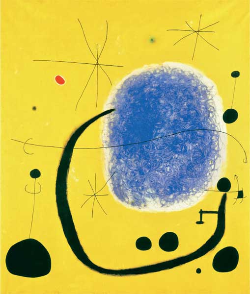 Joan Miró, L’oro dal cielo blu, 1967, acrilico su tela, cm 205x173, Barcellona, Fundació Joan Miró