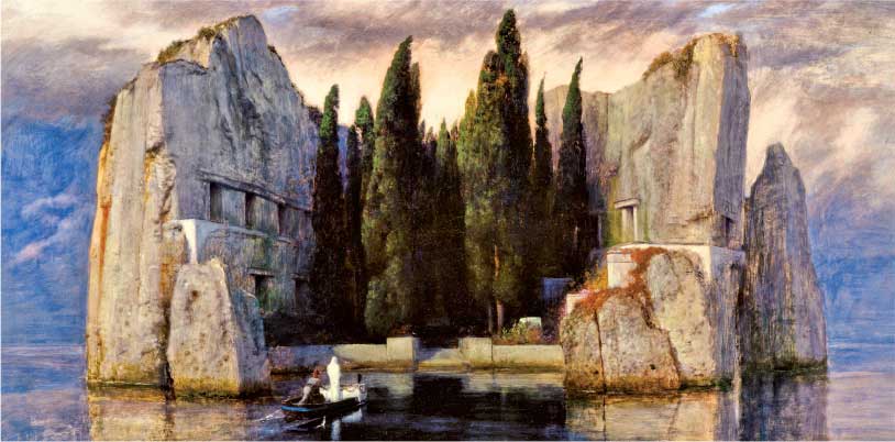 Arnold Böcklin, L’isola dei morti III, 1883, olio su tela, cm 147x325, Berlino, Nationalgalerie