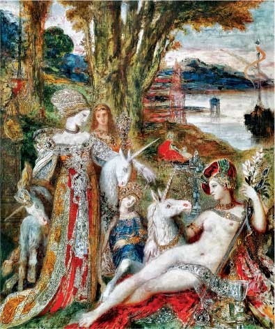 Gustave Moreau, I liocorni, 1888 ca., olio su tela, cm 115x90, Parigi, Musée Moreau