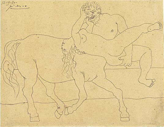 Pablo Picasso, Nesso e Deianira, 1920, matita su carta, cm 20,9x26, New York, The Museum of Modern Art