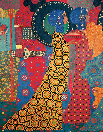 Vittorio Zecchin, Le principesse, particolare 1914-1915, olio su tela, cm 140x254, Collezione privata