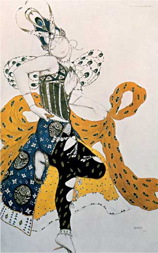 Léon Bakst, Costume per Natasha Trouhanova come Peri nel balletto La Peri, 1911, acquerello, cm 45x28, Collezione privata