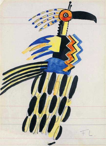 Fernand Léger, Bozzetto per un costume per il balletto La création du monde, 1922, acquerello e grafite su carta, cm 36x25, Collezione privata