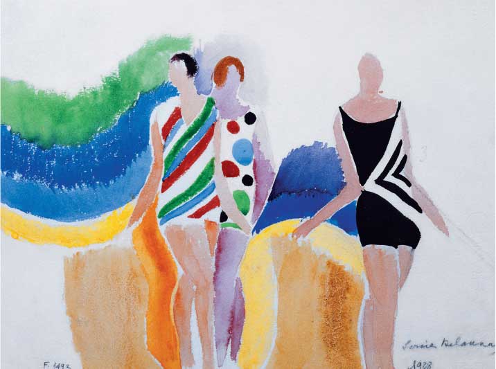 Sonia Delaunay, Ragazze in costume da bagno, 1928, acquerello su carta, cm 20,3x27, Collezione privata