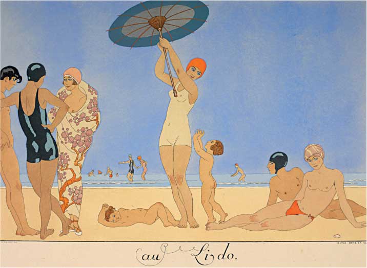 George Barbier, Au Lido, 1920, litografia a colori, cm 34x62, Londra, The British Library