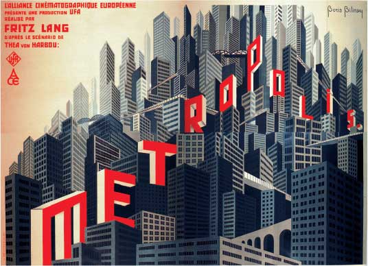 Boris Bilinsky, Metropolis, 1925-1926, litografia a colori, cm 125x187, Collezione privata