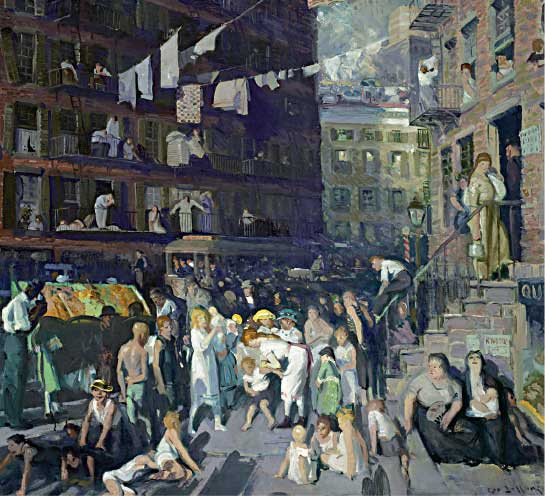 George Bellows, Cliff Dwellers, 1913, olio su tela, cm 103x107, Los Angeles, Los Angeles County Museum of Art