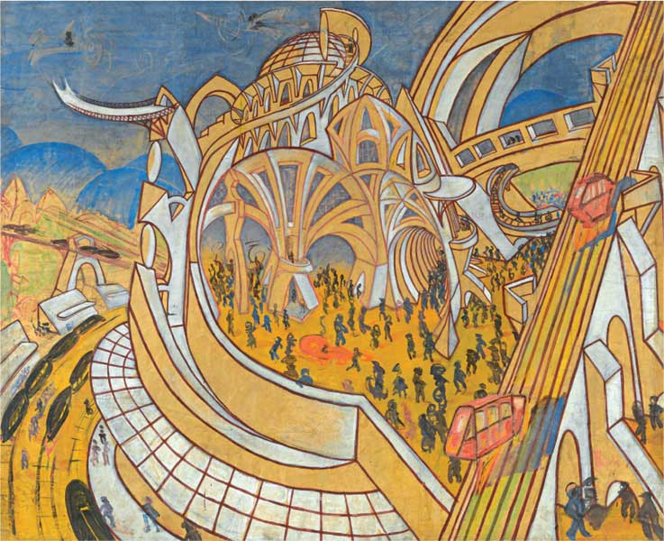 Virgilio Marchi, Città fantastica, 1914-1915, acquerello su carta, cm 123x148, Parigi, Musée National d’Art Moderne, Centre Pompidou