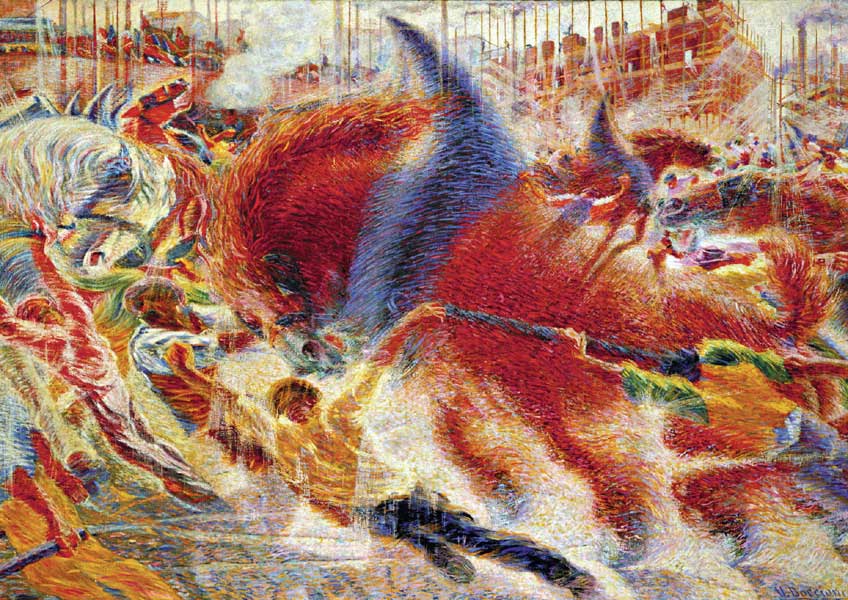 Umberto Boccioni, La città che sale, particolare 1910, olio su tela, cm 200x301, New York, The Museum of Modern Art