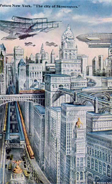 Moses King, Future New York, “The city of Skyscrapers”, 1915, litografia a colori, cm 45x28, Collezione privata