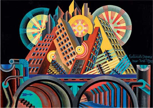 Fortunato Depero, Grattacieli e tunnel, 1930, olio su tela, cm 68x102, Rovereto, MART