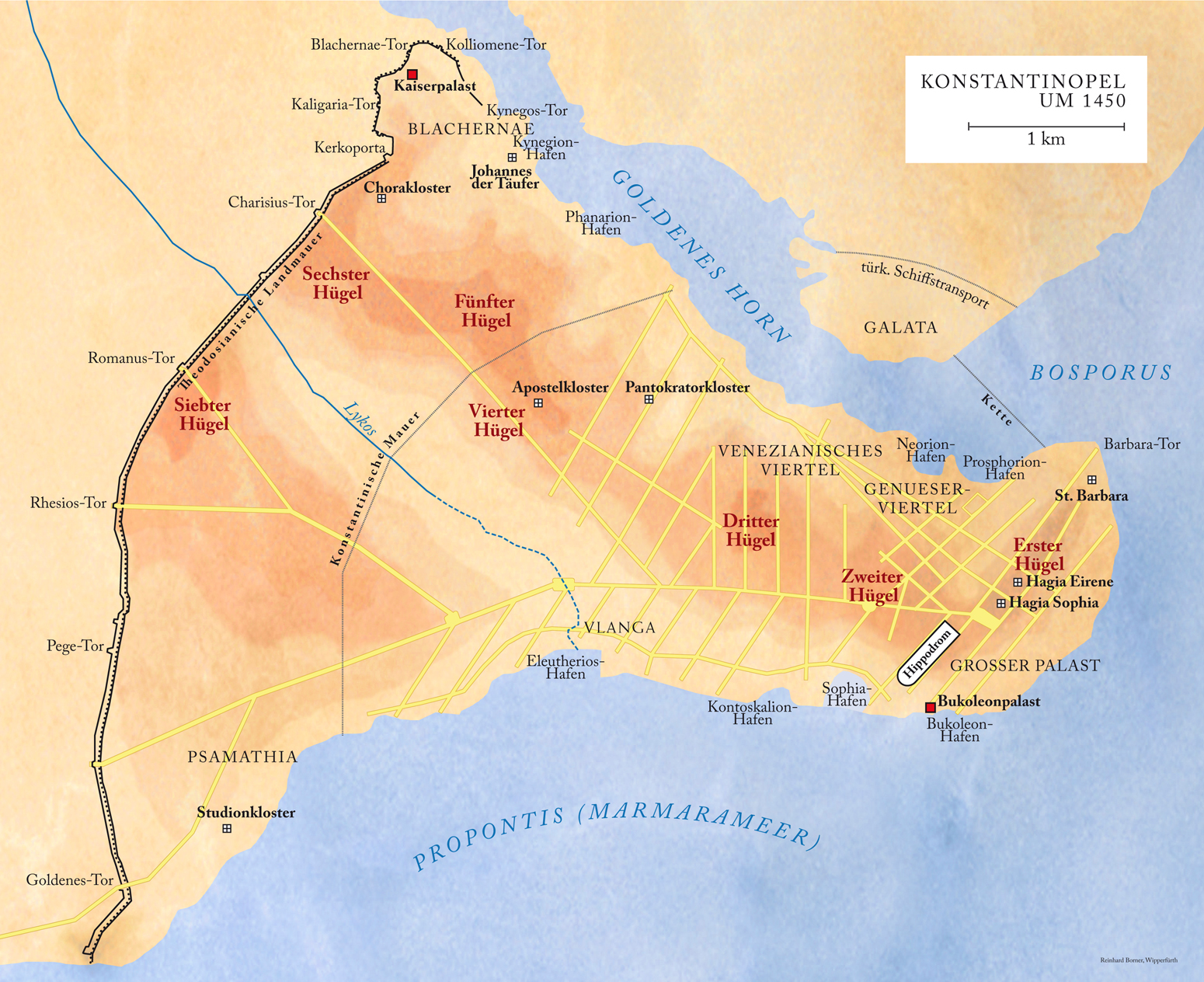 Karte: Konstantinopel um 1450