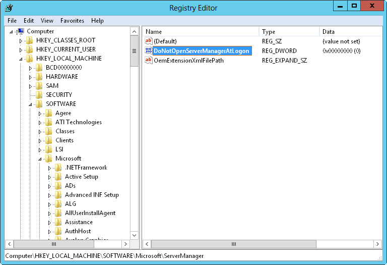 A screen shot of the Registry Editor, showing the path of a value.