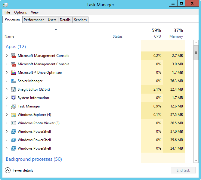 A screen shot of Task Manager, showing the Processes tab.